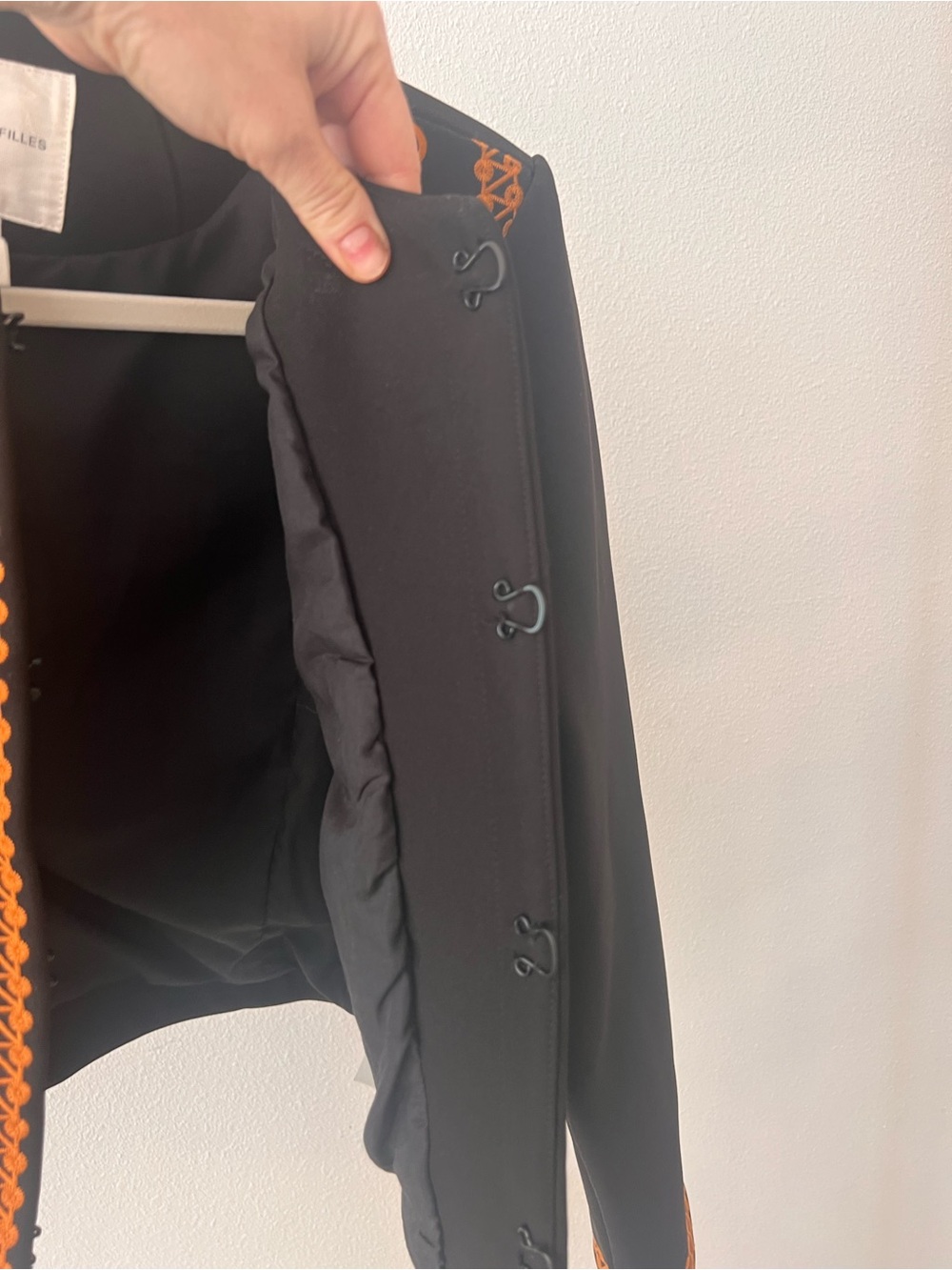 NWT Avec Les Filles Black Cropped Jacket with Orange Embroidery - Picture 9 of 10